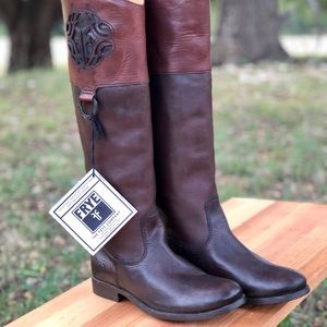 Frye’s “melissa” logo riding boots
